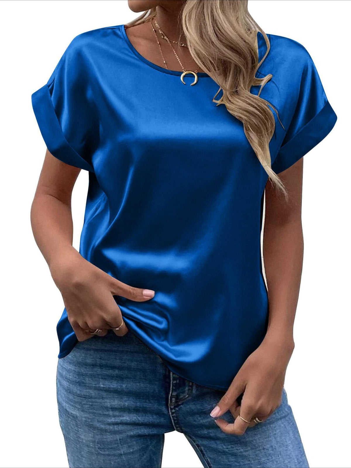 Elegant Loose Versatile Chic T-Shirt, Short Sleeve Crew Neck Top