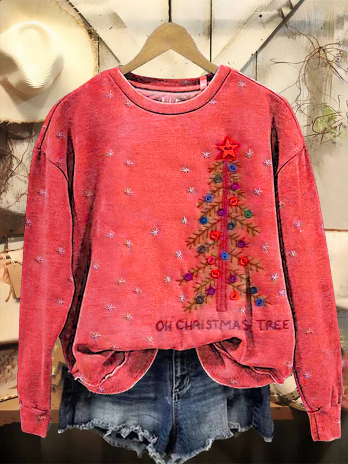 Casual Christmas Tree Printing Long Sleeve Sweatshirt