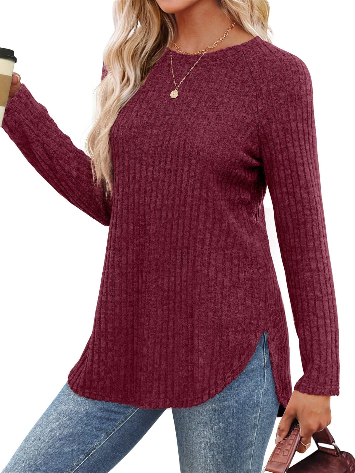 Soft Round Neck Pullover Long Sleeve Sweater