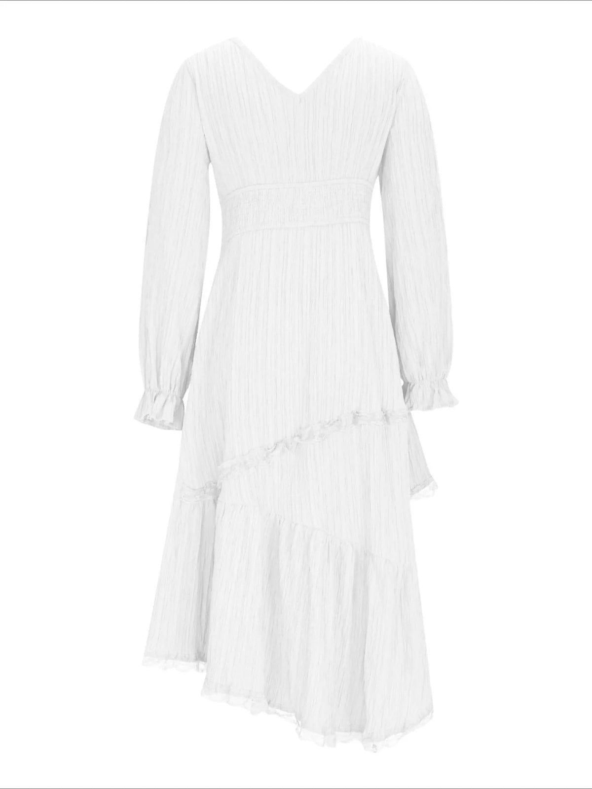 Solid Color Elegant Long Sleeve V-Neck Midi Dress
