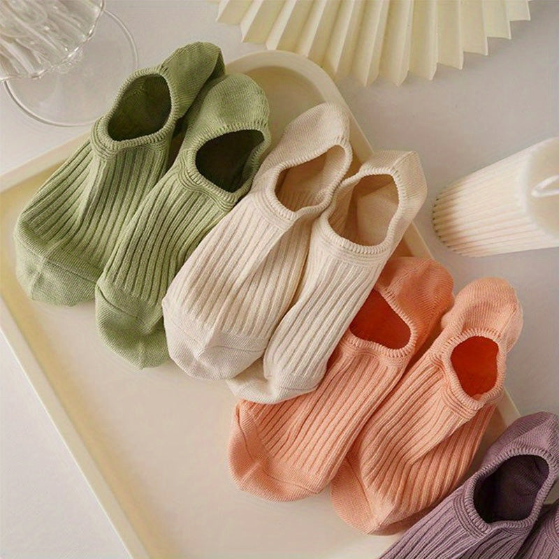 5/10 Pairs Colorful Ribbed Short Socks, Comfy & Breathable Elastic Ankle Socks