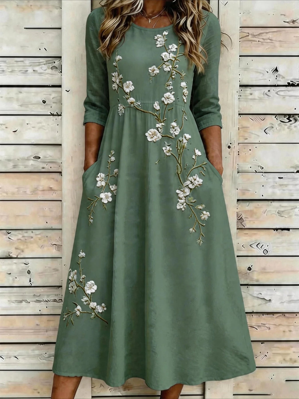 Printed Casual Round Neck Half Sleeve Mid Dress