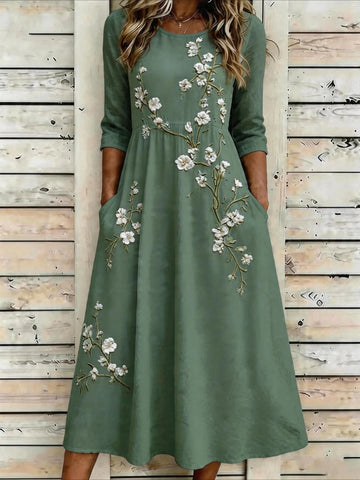 Printed Casual Round Neck Half Sleeve Mid Dress
