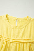 Yellow Cream Tie Half Sleeve Pleated Detail Babydoll Blouse