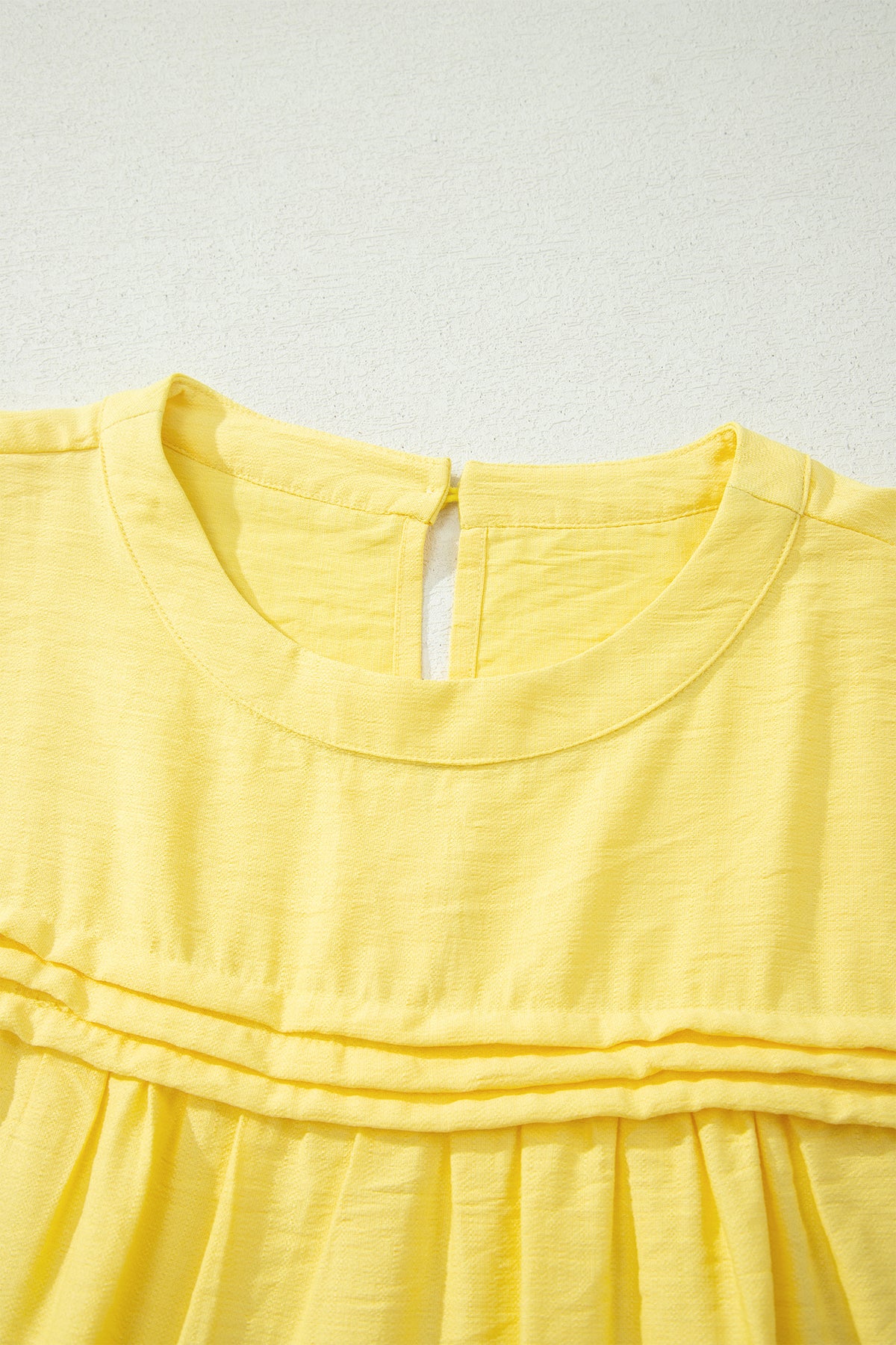 Yellow Cream Tie Half Sleeve Pleated Detail Babydoll Blouse