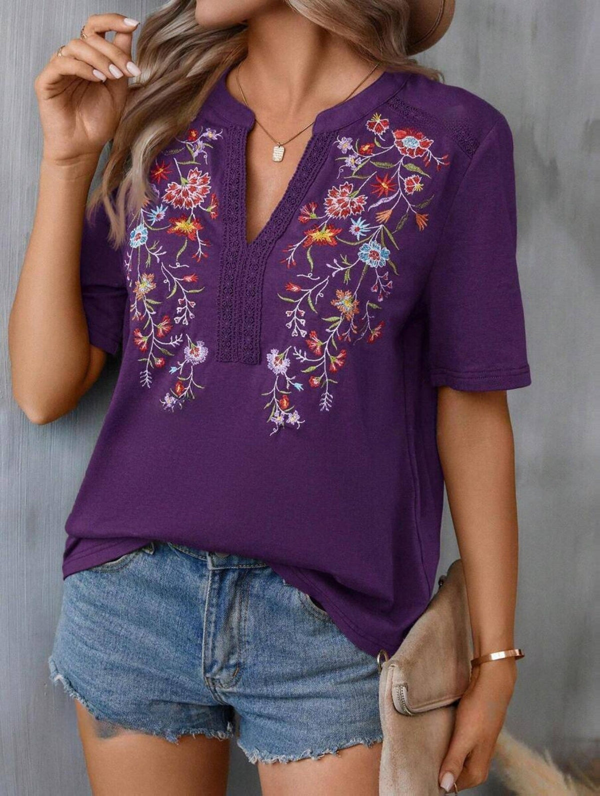Embroidered Patchwork Lace T-Shirt