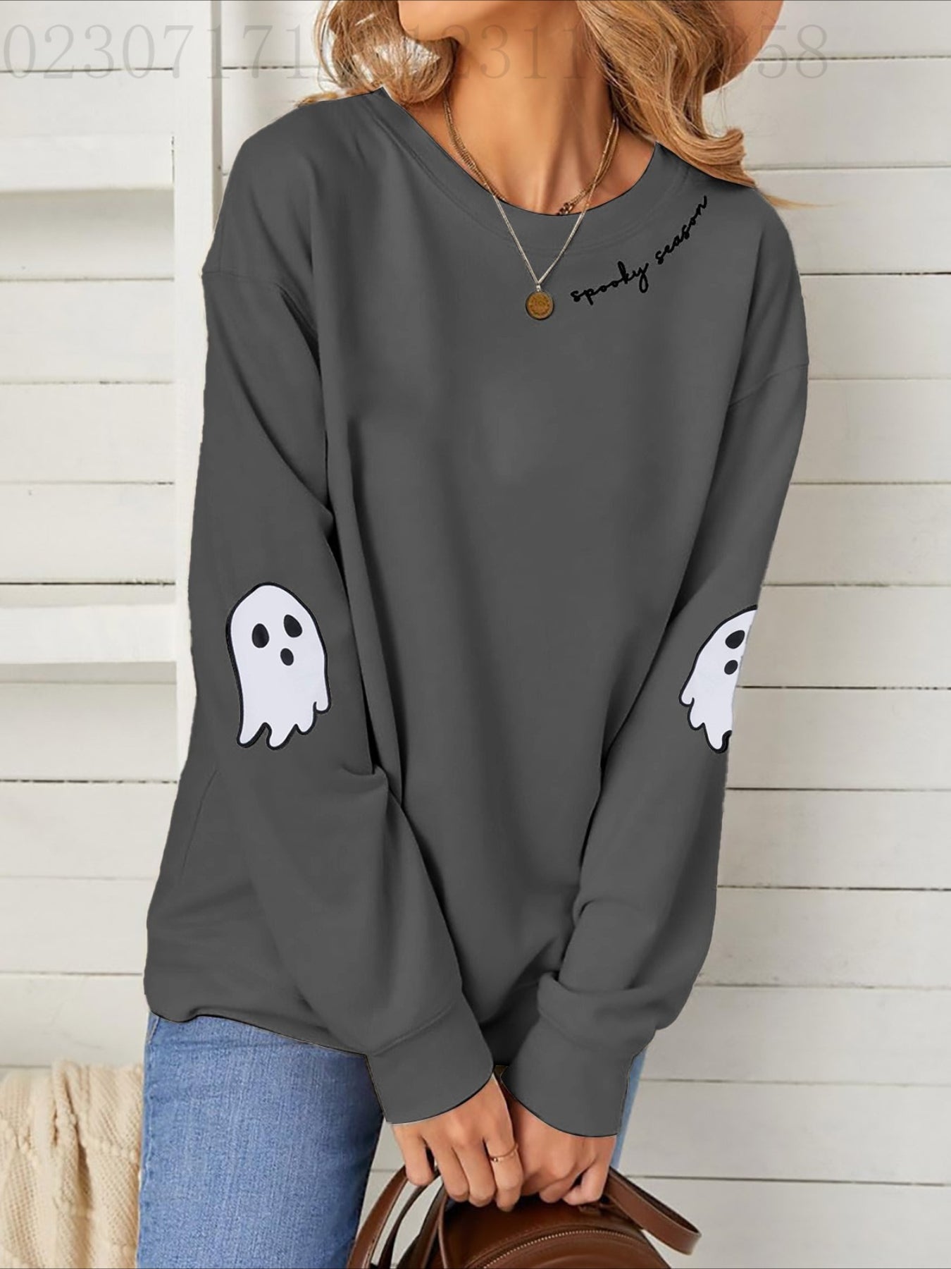 Halloween Round Neck Long Sleeve Loose Fit Top