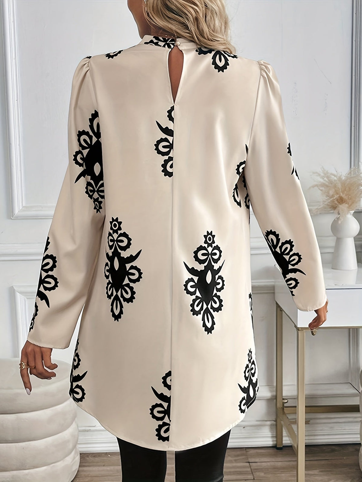 Women's Printed Collar Shirt, Elegant Long Sleeve Blouse