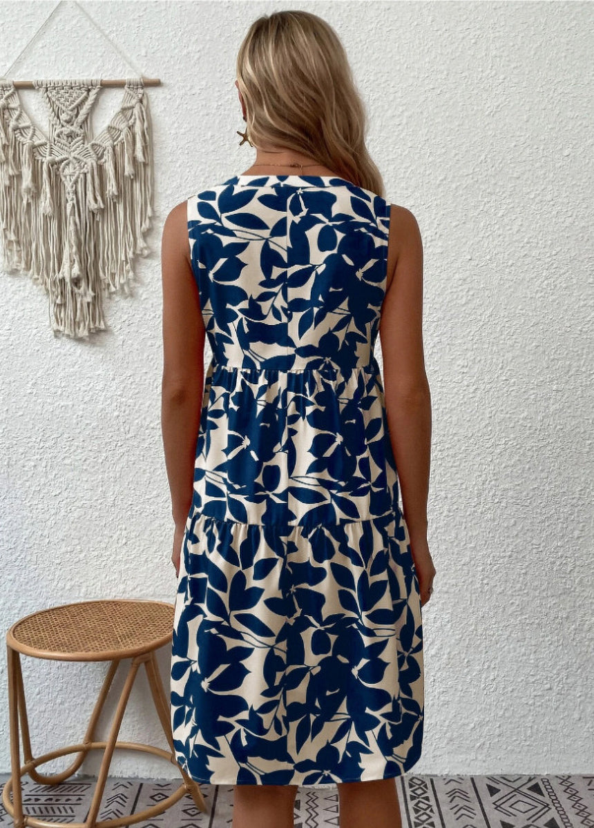 Bohemian V-Neck Pleated Printed Dress