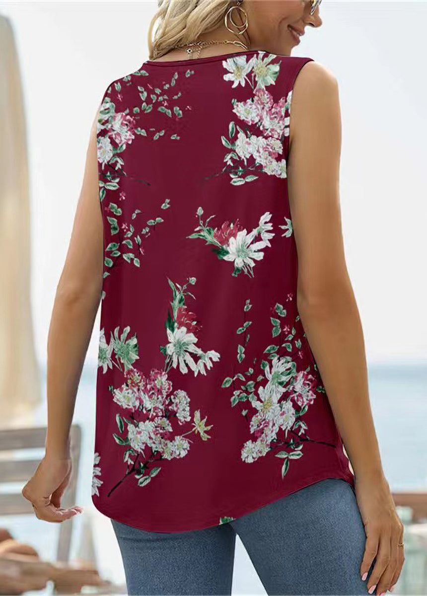 Printed Tank Top T-Shirt, Sleeveless Square Collar