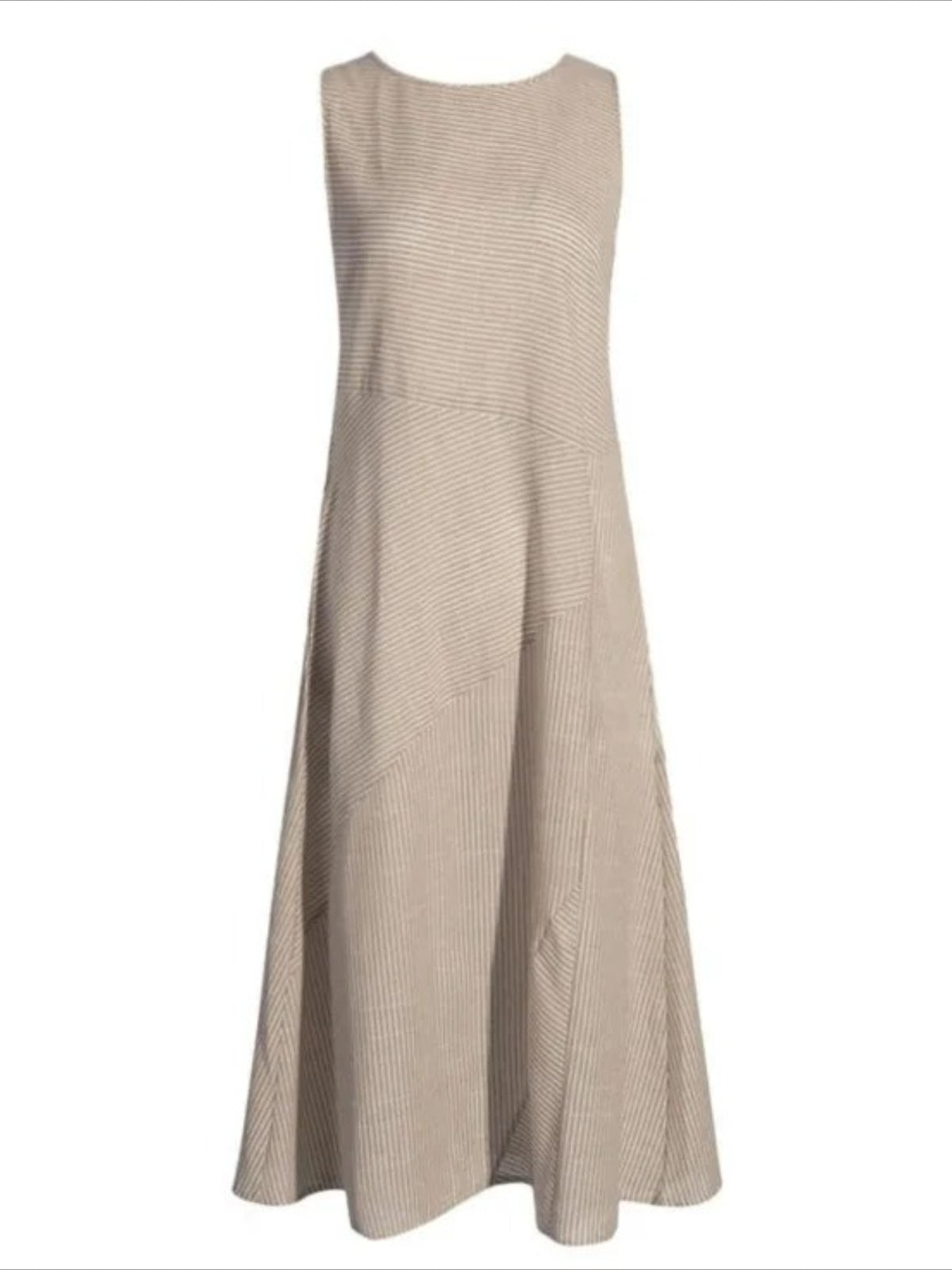 Striped Crew Neck Sleeveless Tank A-Line Dress