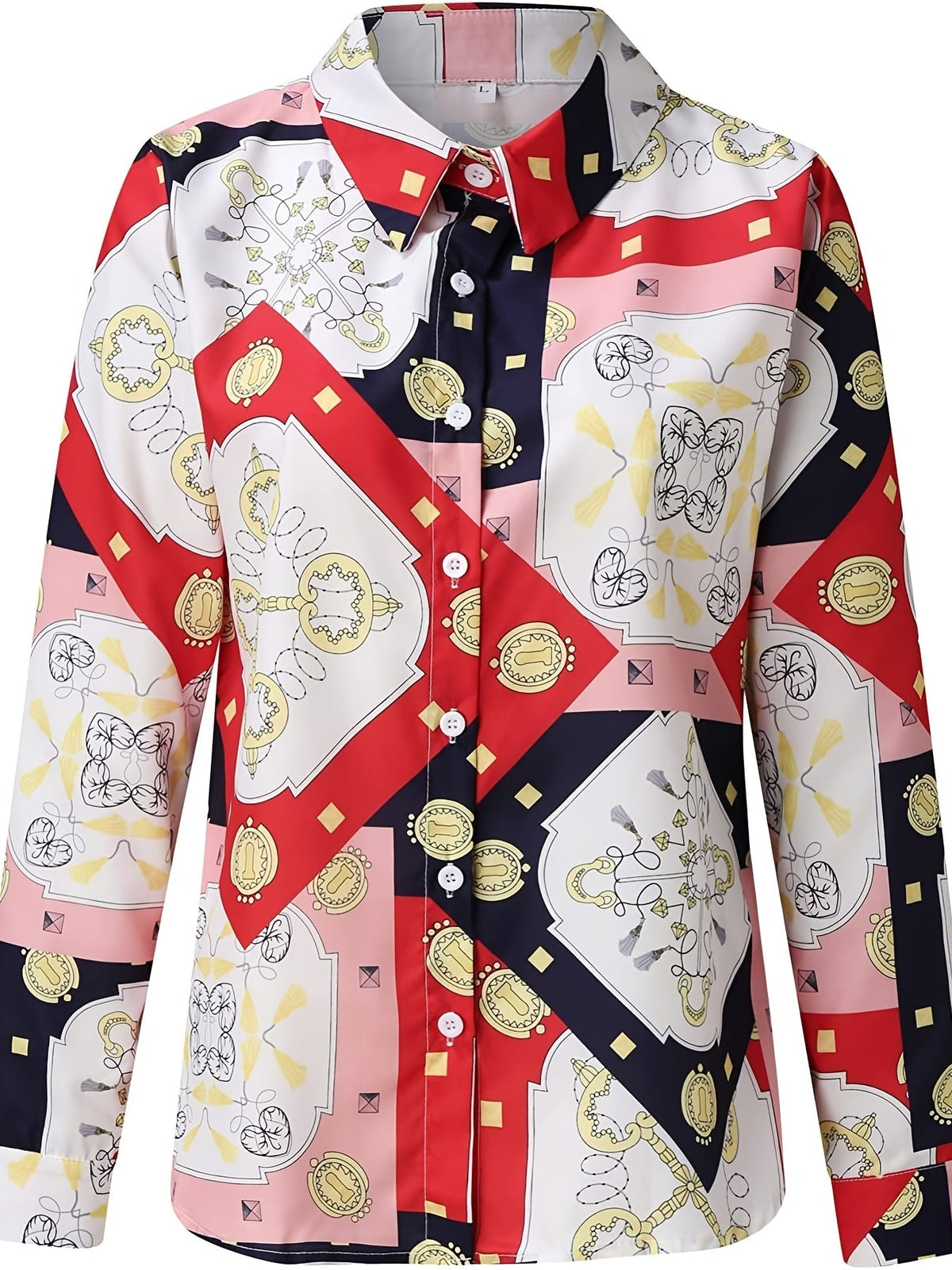 Women's Blouse V-neck Print Button Long Sleeve Loose Fall Blouse