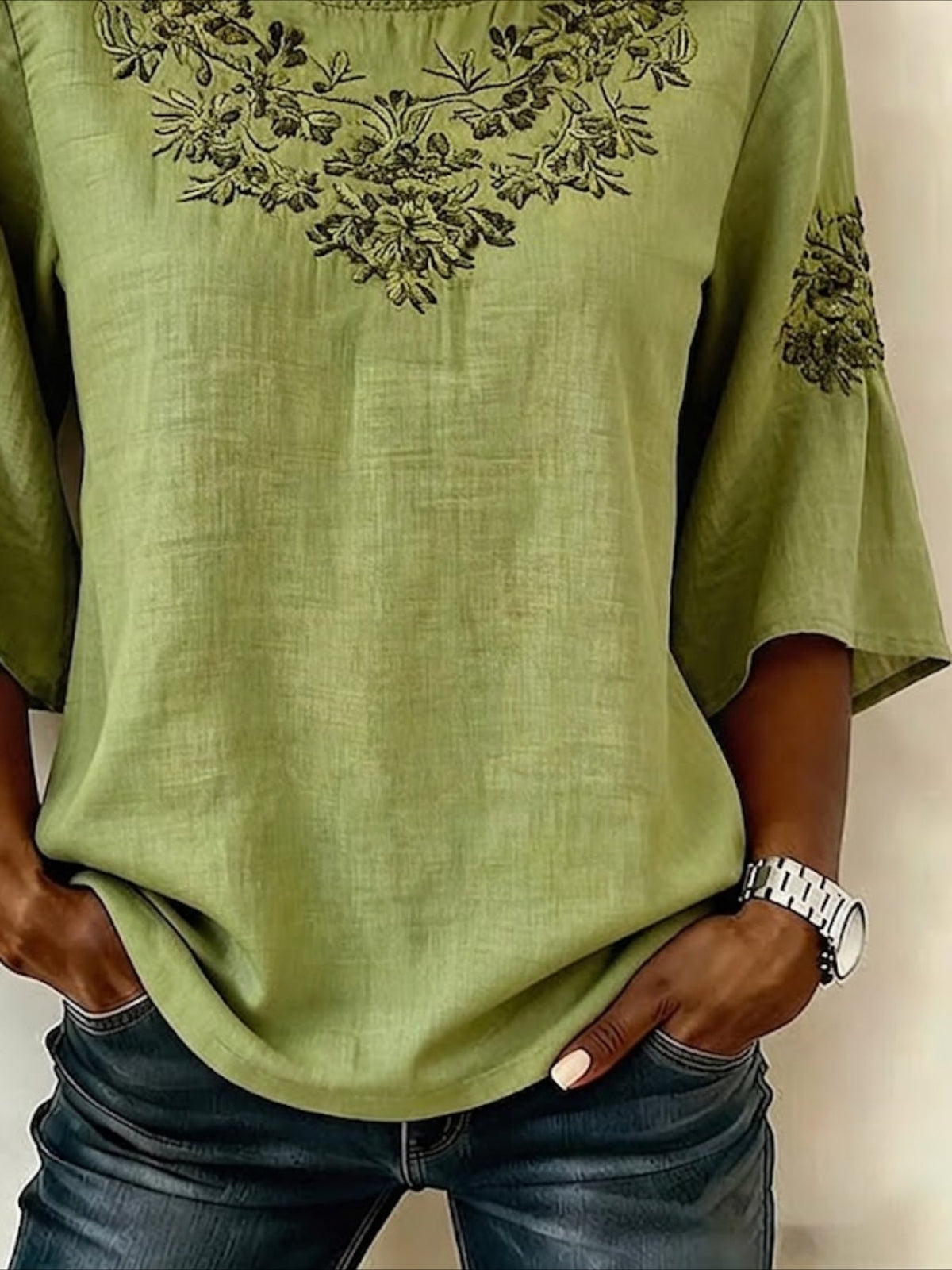 Loose Cotton And Linen Half Sleeve Vintage Shirt
