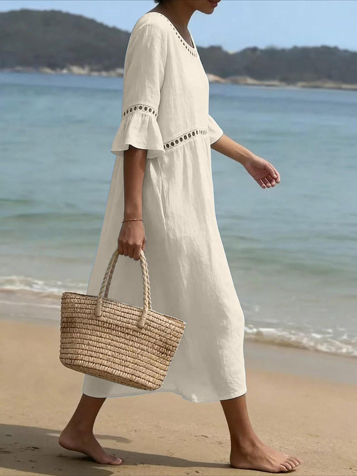Color Retro Laced Lace Short Sleeve Round Neck Dress