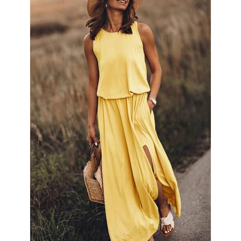Elegant Solid Backless Sleeveless Long Dress