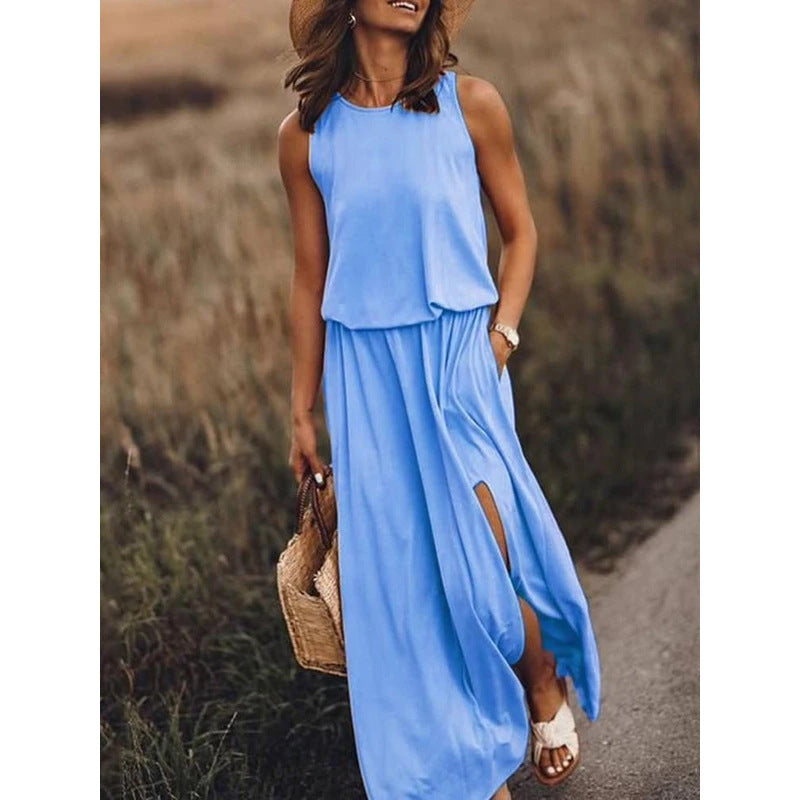 Elegant Solid Backless Sleeveless Long Dress