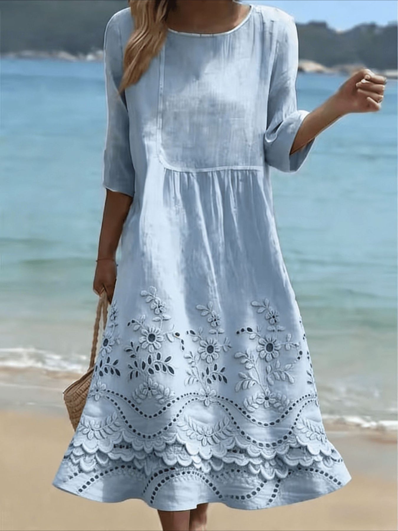 Casual Round Neck Mid Sleeve Printed Dress