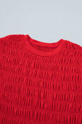 Fiery Red Shirred Slim Fit Ruffle Hem Tank Top