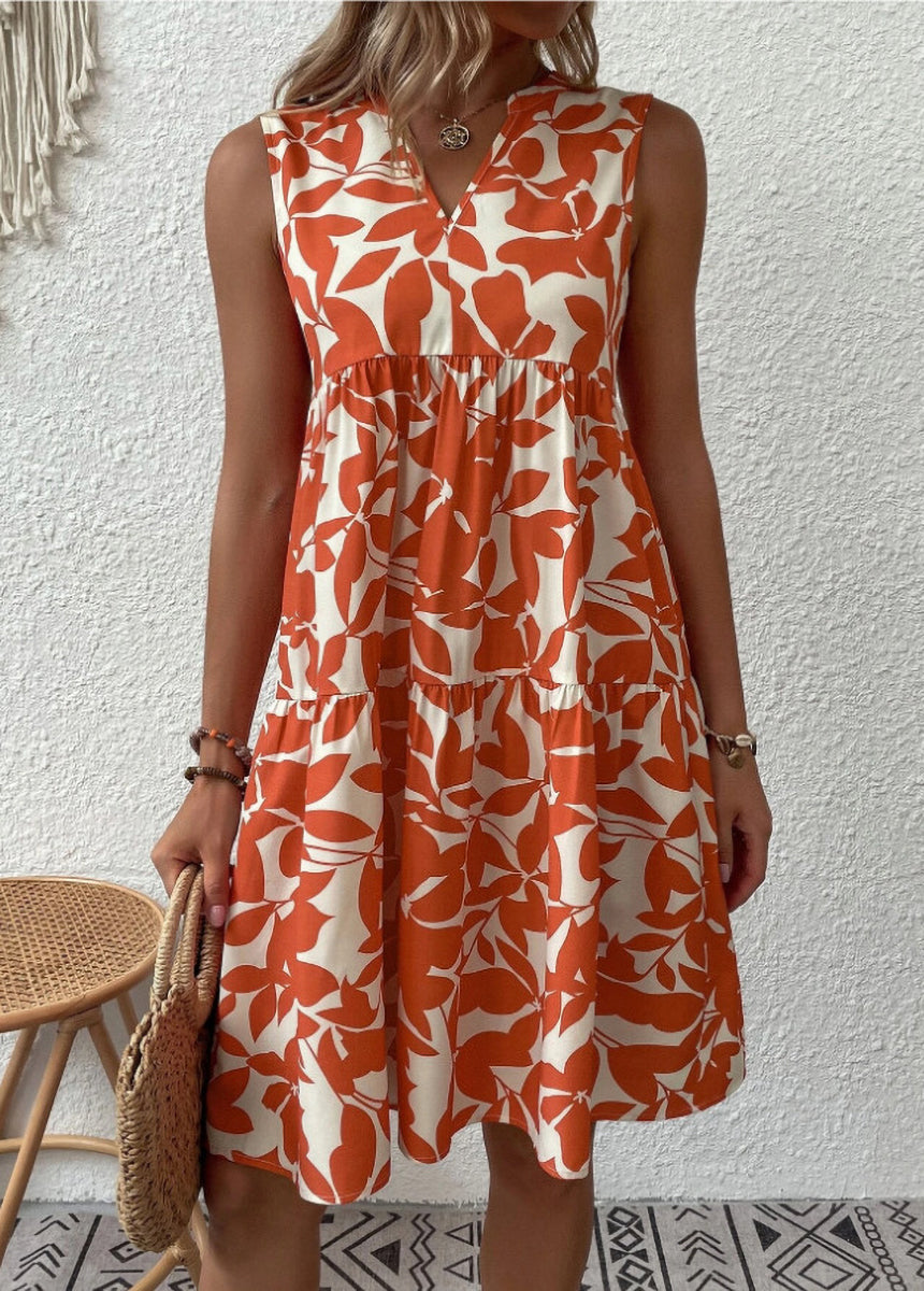 Bohemian V-Neck Pleated Printed Dress