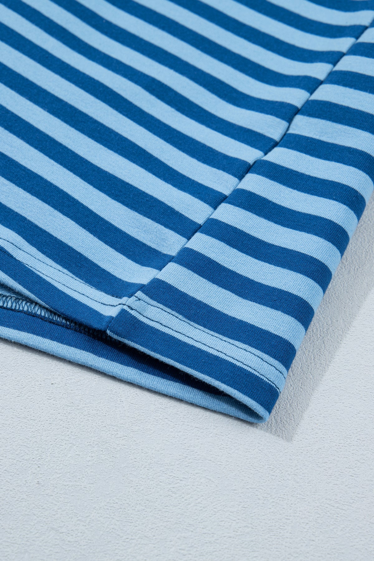 Blue Stripe Plus Size Dropped Shoulder Tee and Shorts Two-Piece Set