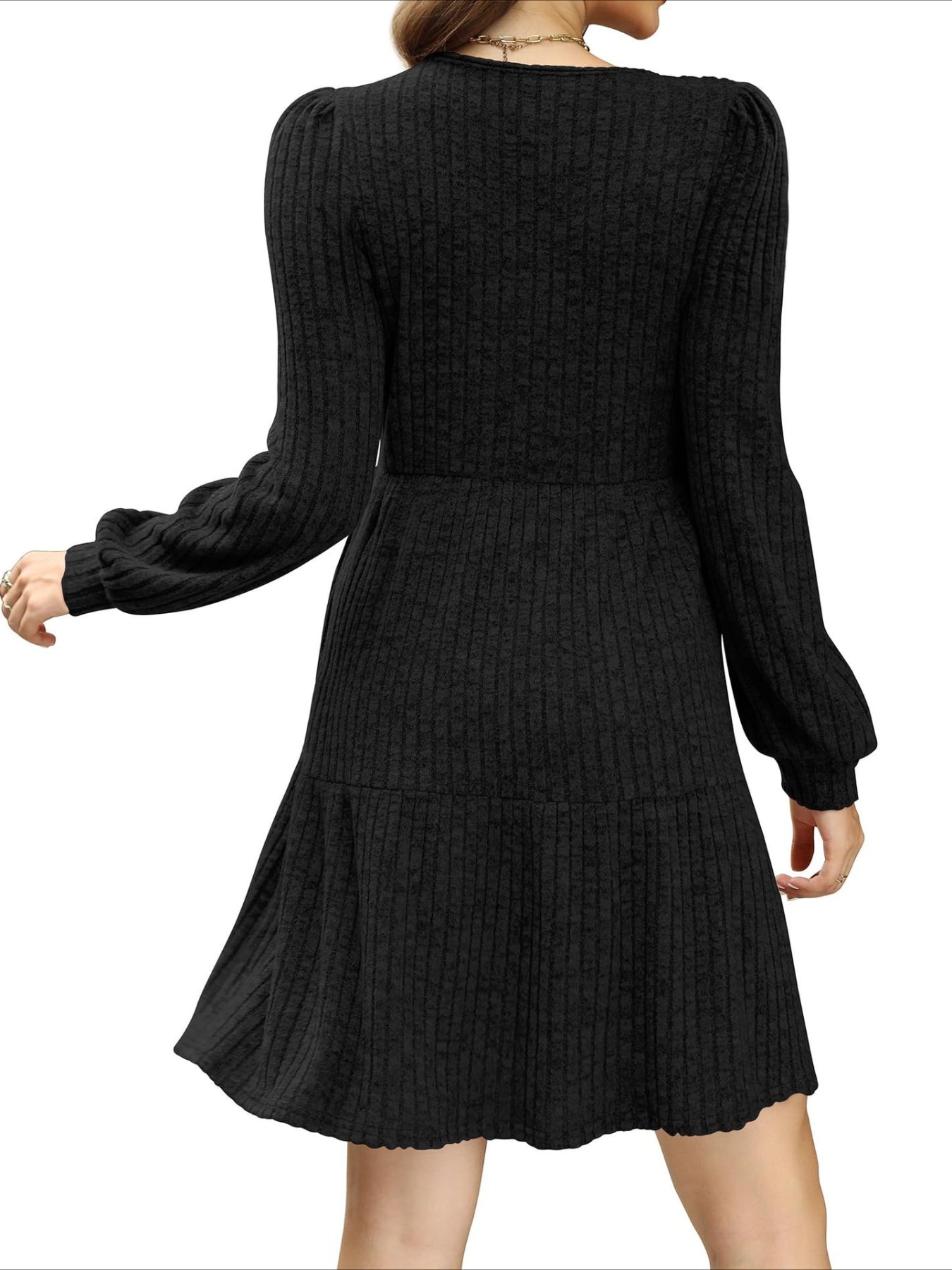 Square Neck Long Sleeve Dress with Pockets