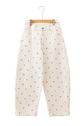 Pink Tailored Seam Polka Dot Print Barrel Casual Jeans
