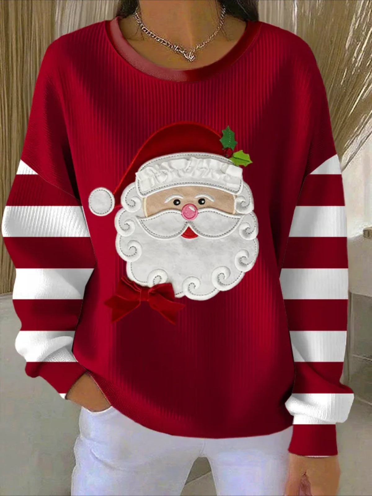 Christmas Printing Crew Neck Floral Long Sleeve Comfy Casual Sweater Hoodie