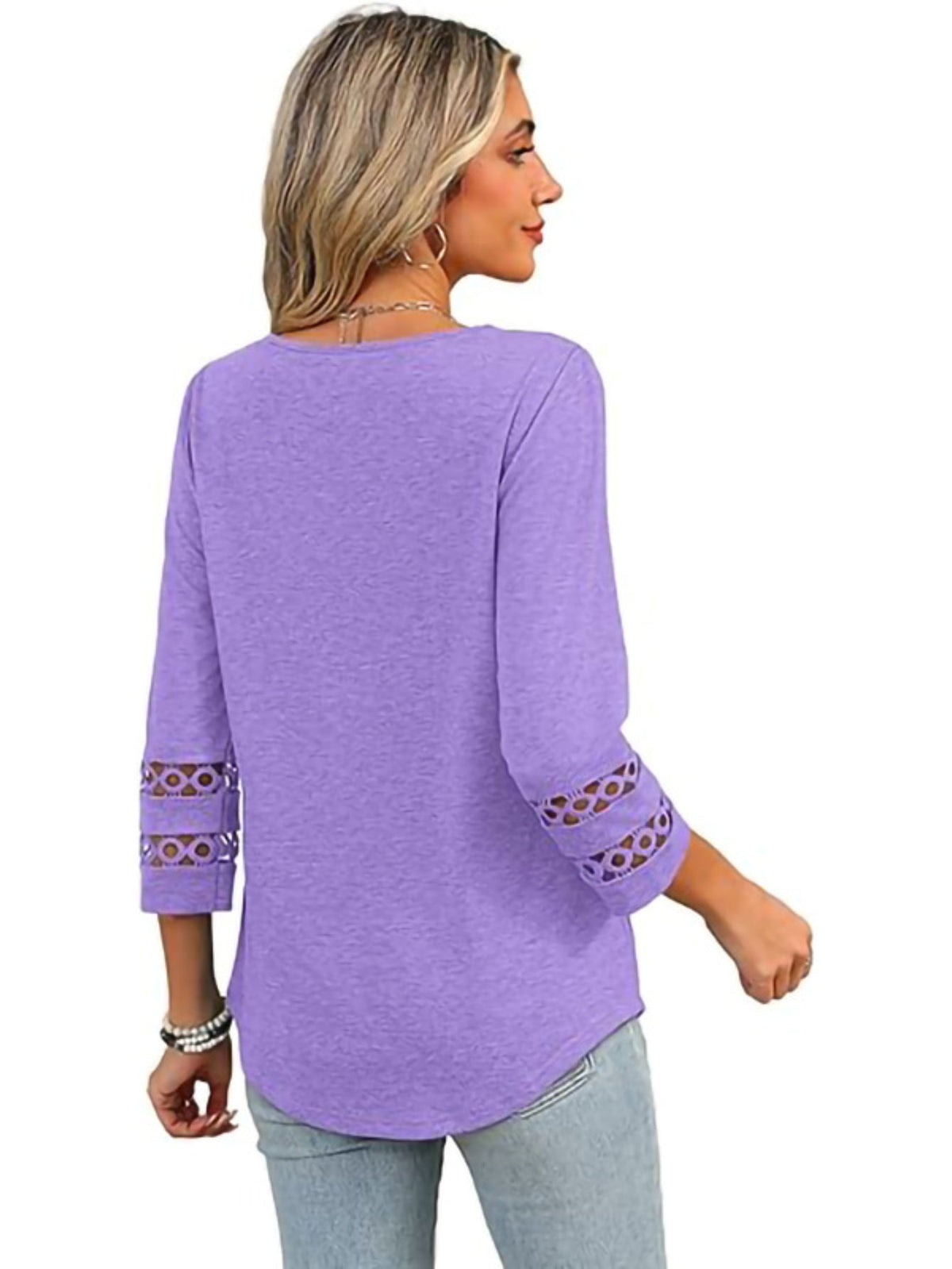 3/4 Length Sleeve Crewneck Lace Tunic Tops