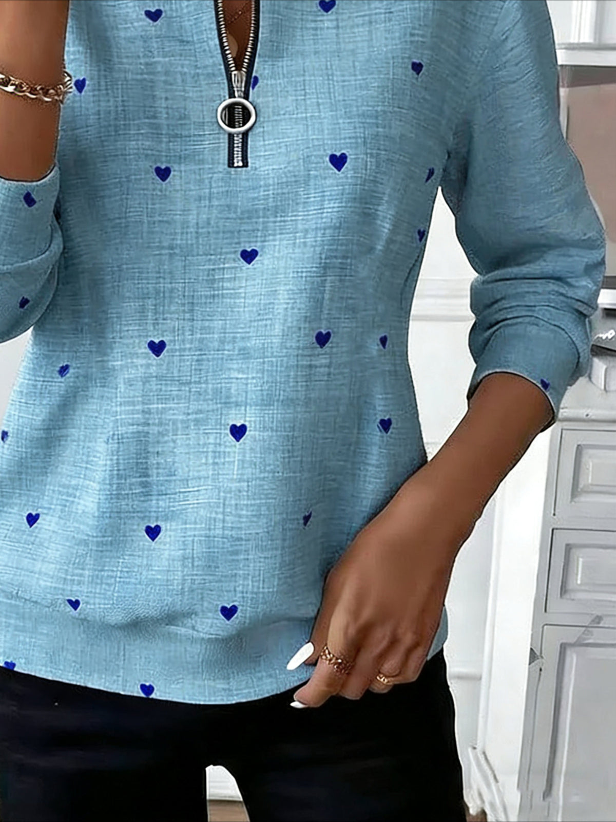 Love Print Long Sleeve Center Front Zip Sweatshirt