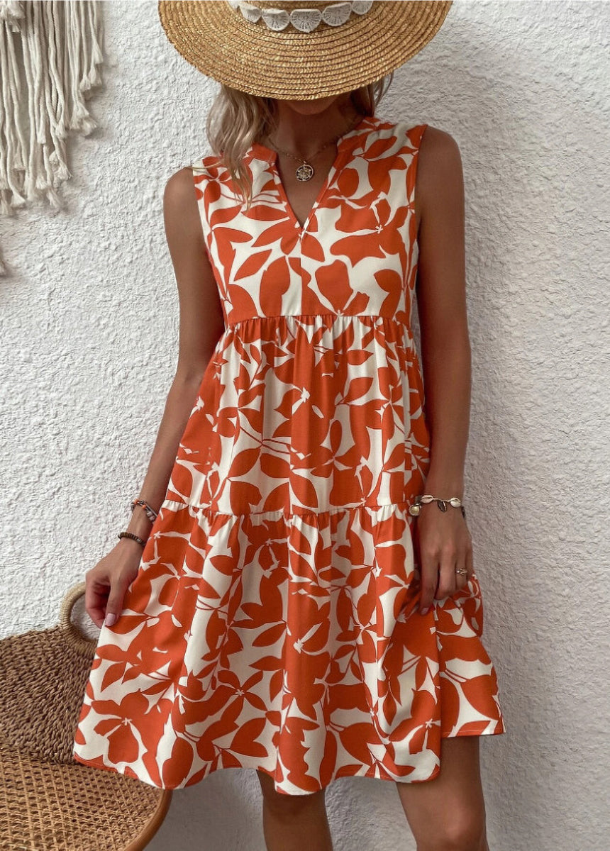 Bohemian V-Neck Pleated Printed Dress