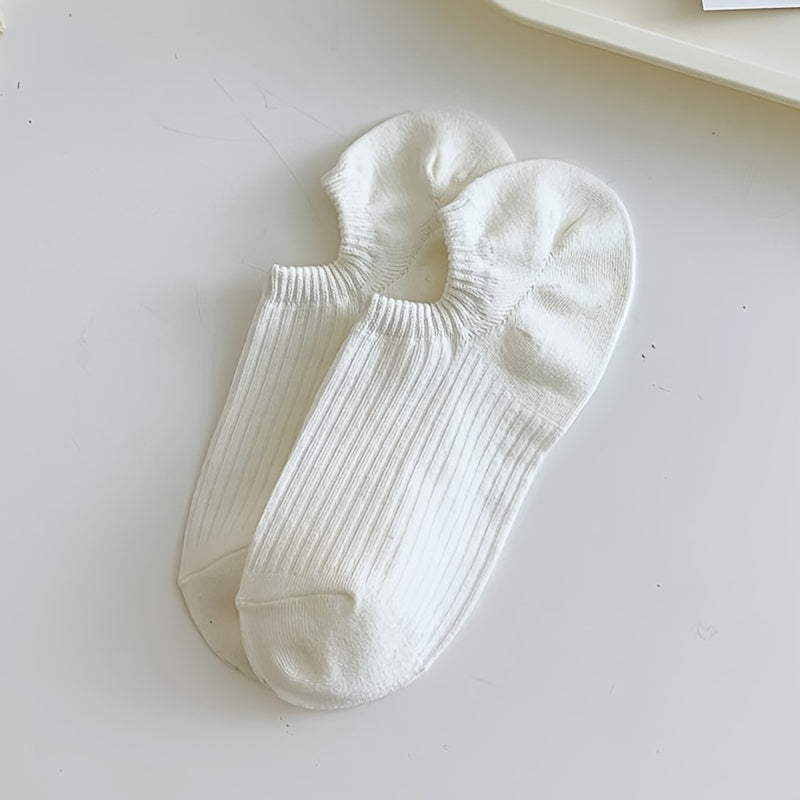 5 Pairs Solid Ribbed Socks, Casual & Comfy All-match Ankle Socks