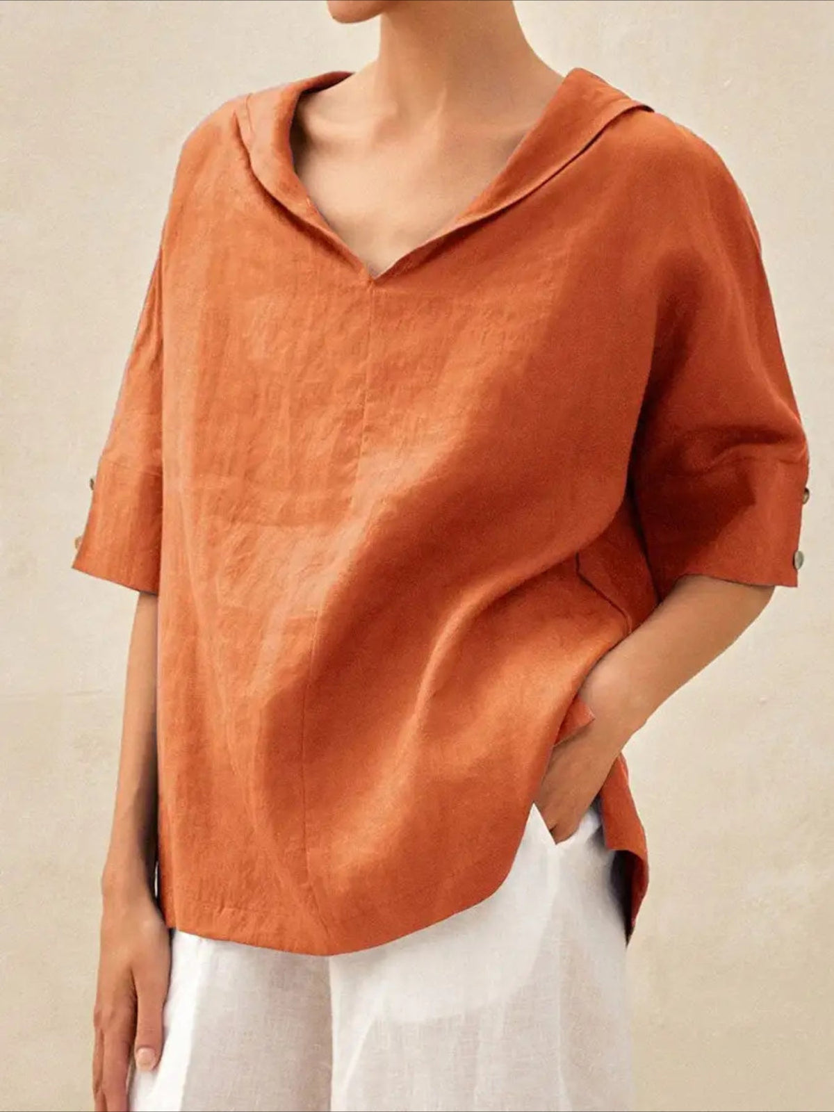 Casual Summer V-Neck Short Sleeve Solid Shirt