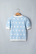 Light Blue Polka Dot Puff Short Sleeve Sweater Top