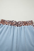 Sky Blue Leopard Trim Twist Ribbed Short Set