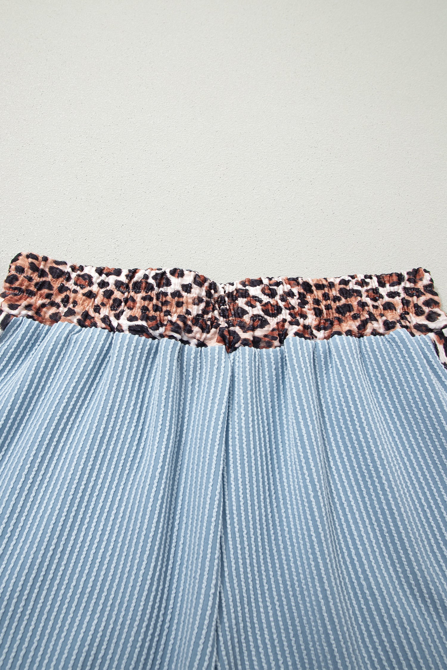 Sky Blue Leopard Trim Twist Ribbed Short Set