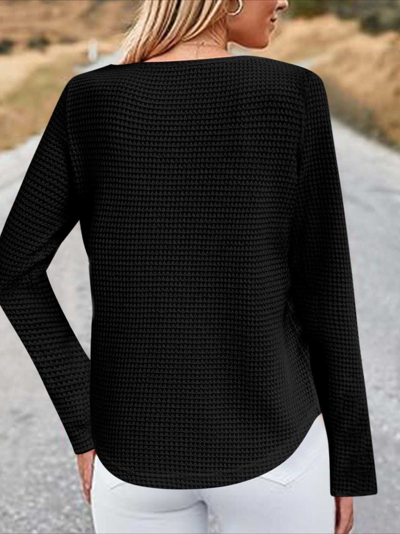Pineapple Checked Lace Splicing Long Sleeve Solid Color T-shirt