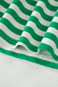 Bright Green Textured Stripe Print Contrast Trim Zip Collar Sleeveless 2pcs Skort Set