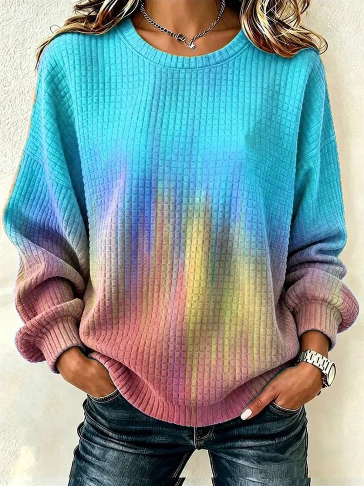Casual Crew Neck Maple Leaf Sweatshirt