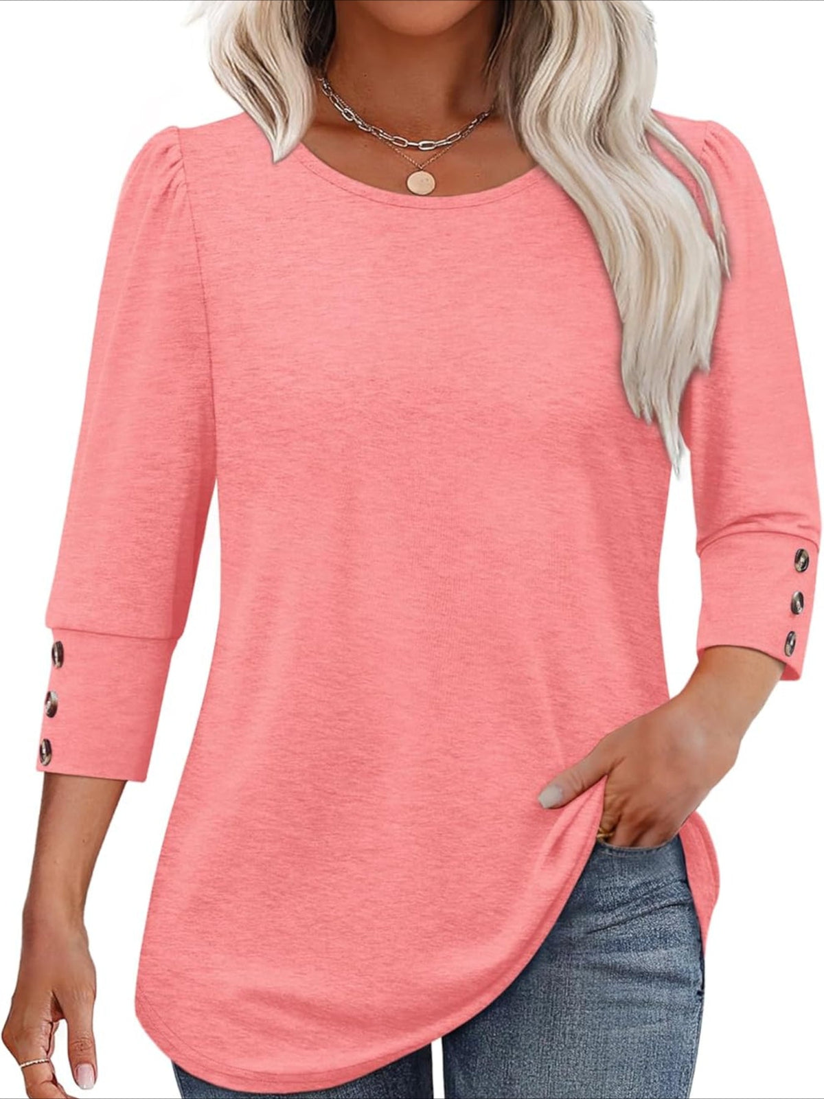 3/4 Sleeve with Buttons Dressy Casual Blouses