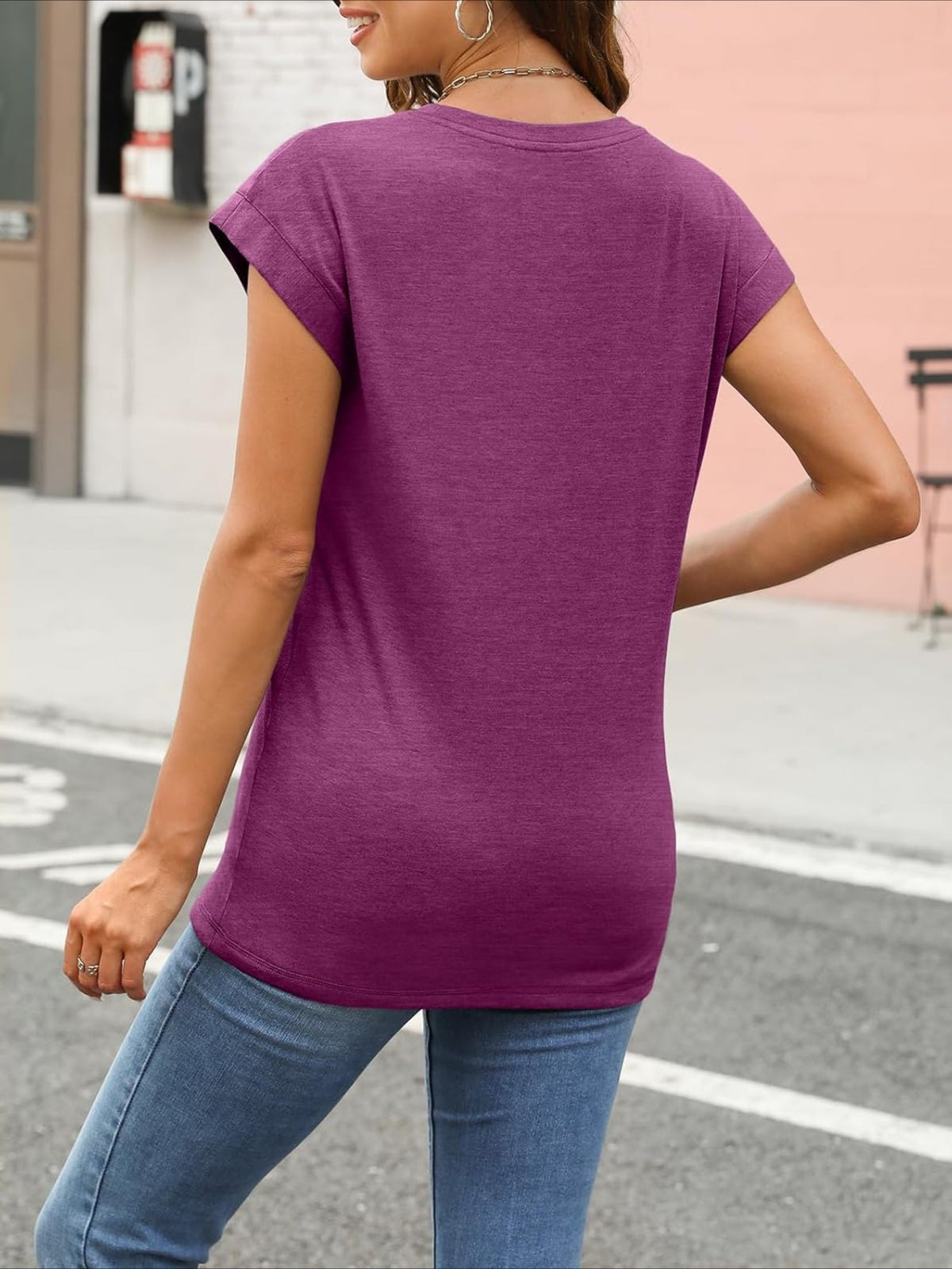 Solid Color Round Neck Cap Sleeve T Shirts
