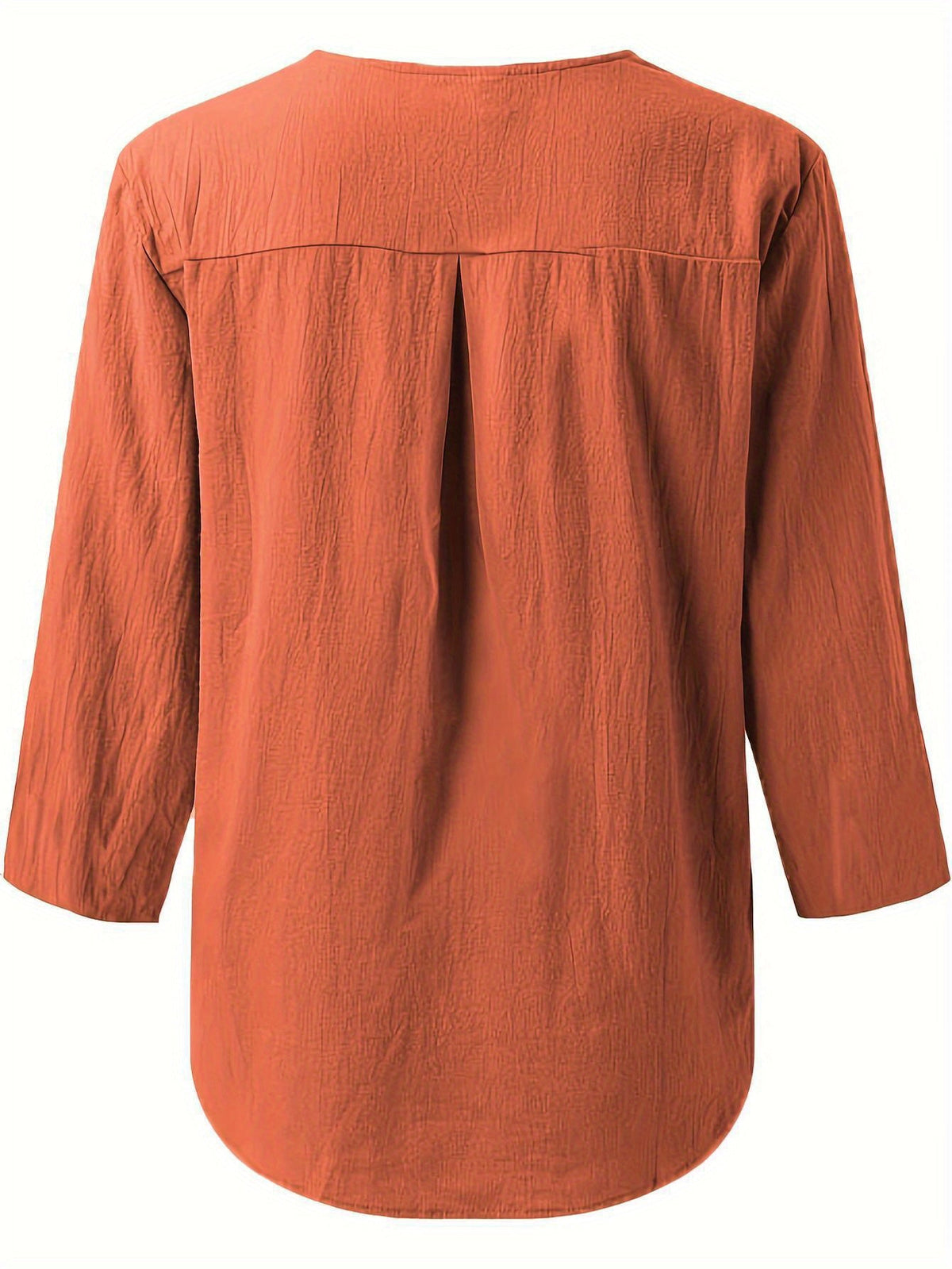 Solid Color Notched Neck Blouse, Casual Button Front Long Sleeve Blouse