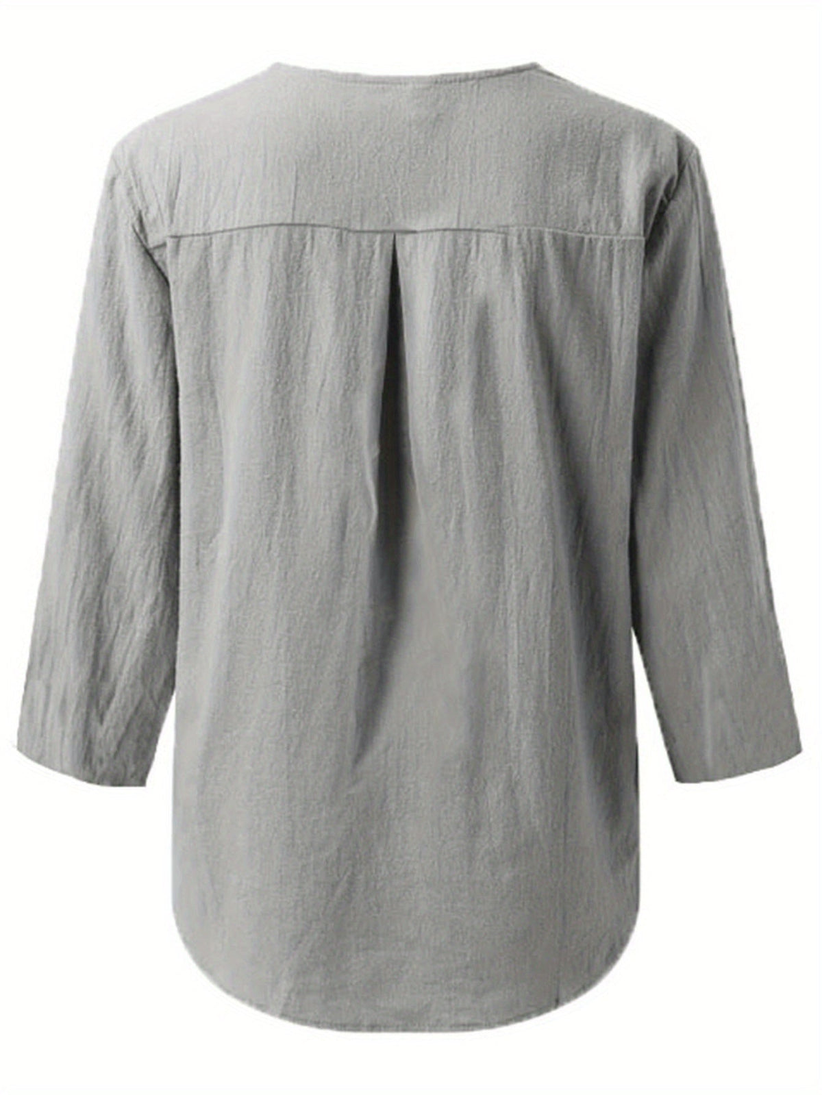 Solid Color Notched Neck Blouse, Casual Button Front Long Sleeve Blouse