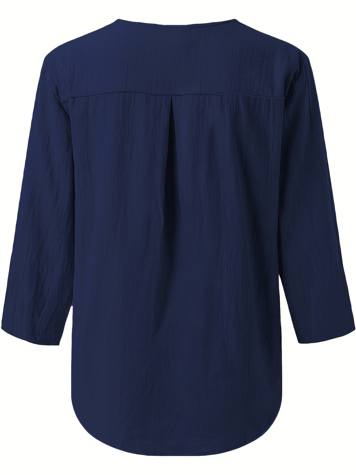 Solid Color Notched Neck Blouse, Casual Button Front Long Sleeve Blouse
