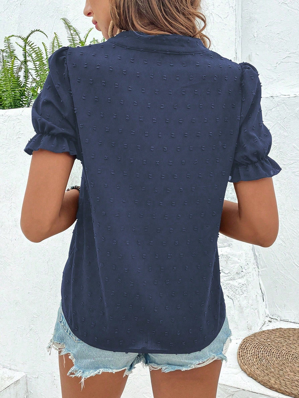 Breezaya Vacation Casual Floral Embroidery Puff Sleeve Shirt