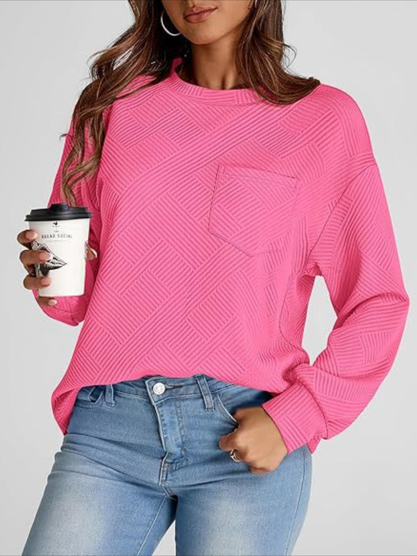 Textured Fabrics Long Sleeve Round Neck Sweatshirt