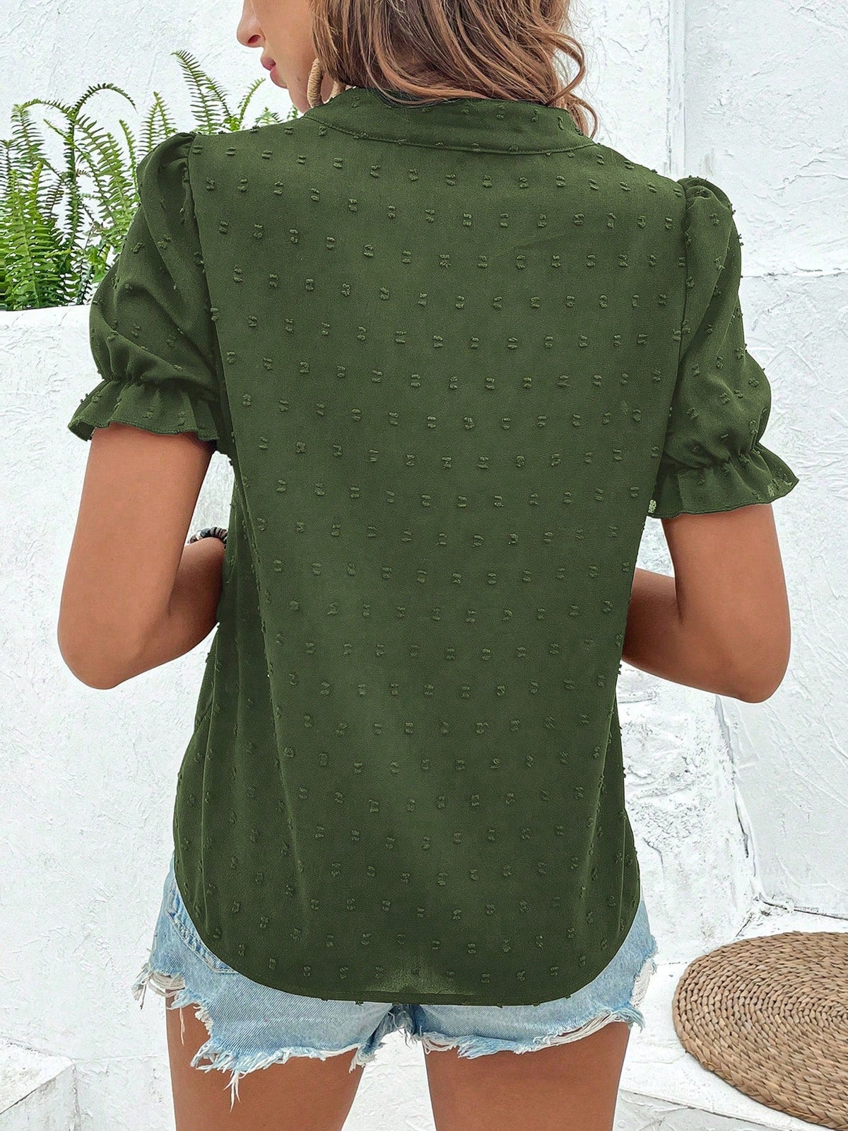 Breezaya Vacation Casual Floral Embroidery Puff Sleeve Shirt