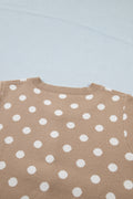 Dark Khaki Polka Dot Short Sleeve Button Down Sweater Cardigan