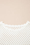 White Scalloped Trim Hollow Out Knit Long Sleeve Top