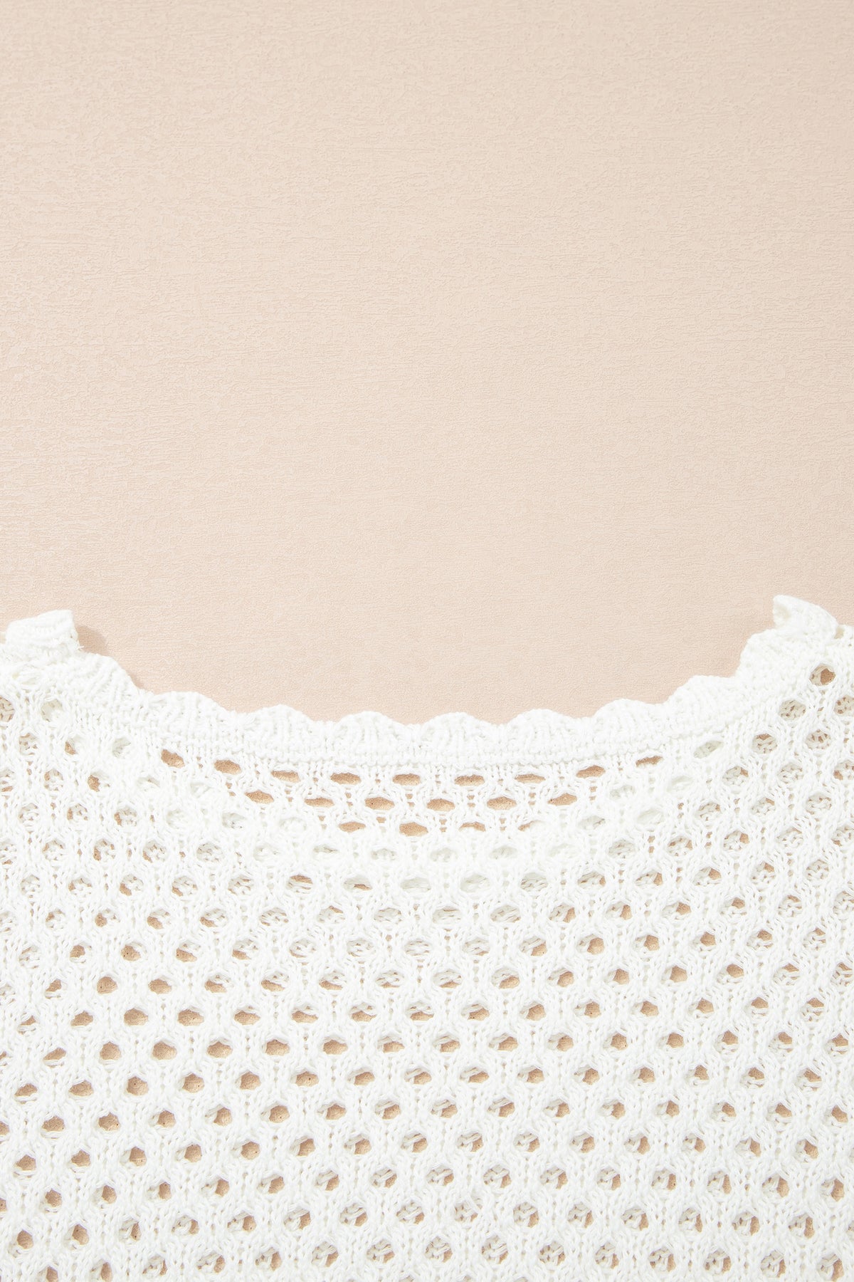 White Scalloped Trim Hollow Out Knit Long Sleeve Top