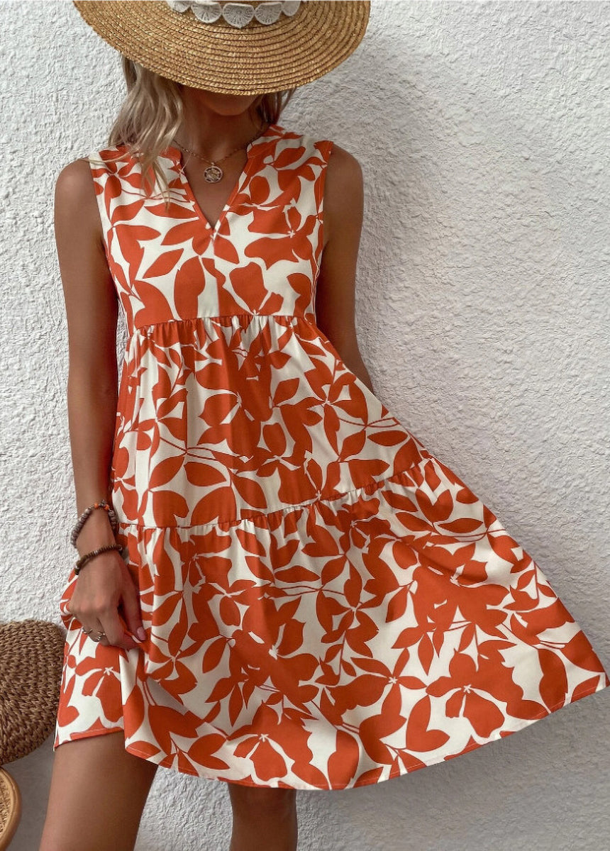 Bohemian V-Neck Pleated Printed Dress